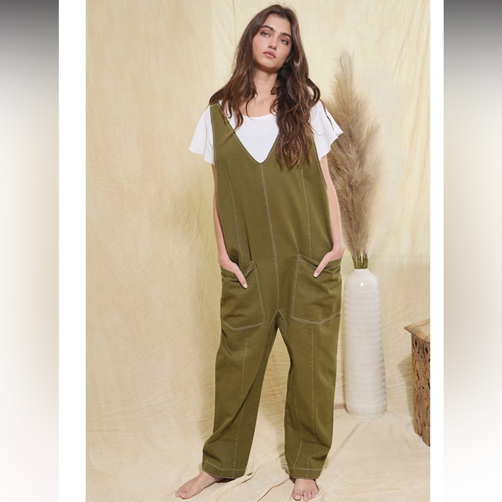 Olive Green Denim Overalls